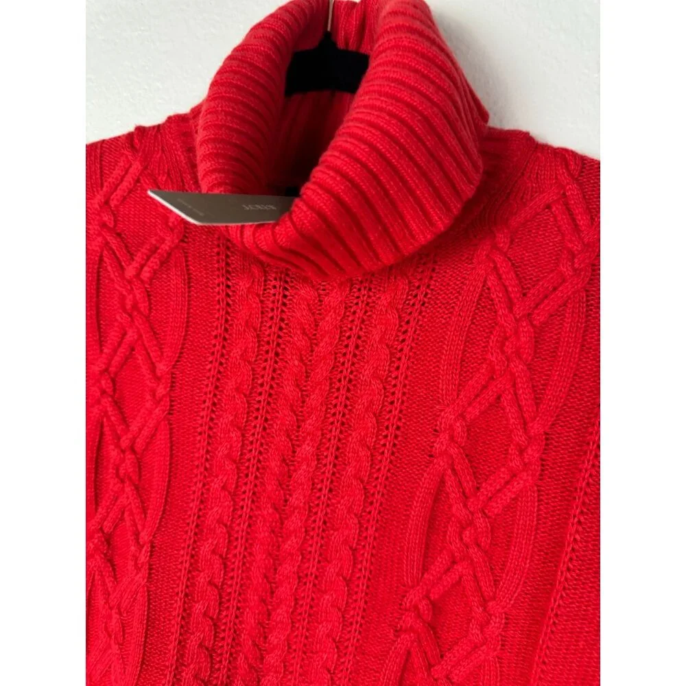 NEW J.Crew Red Cable Knit Turtleneck Sweater Dress Size Large Wool Blend Holiday